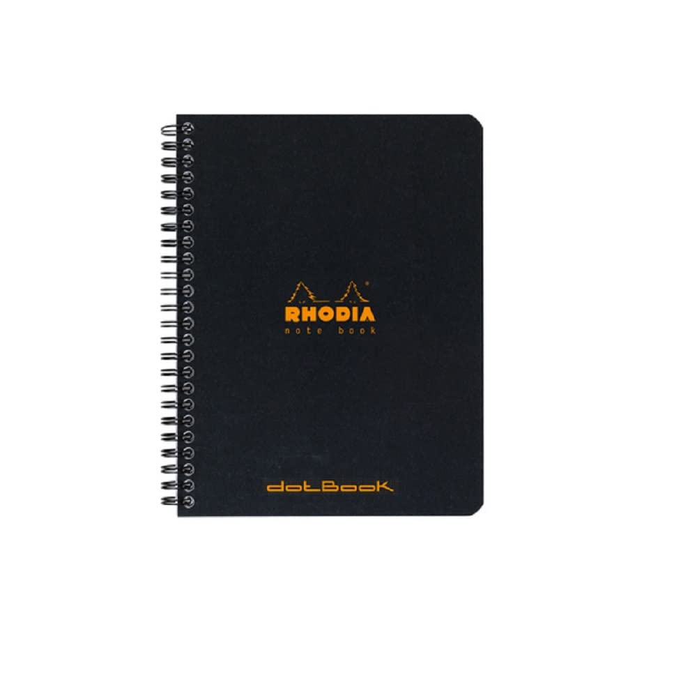RHODIA 193439C - Spiral Notebook (Full Binding) Black Notebook - A5+ - Dot Dot Lines - 160 Detachable Pages - White Clairefontaine Paper 80 g/m² - SET OF 5 NOTEBOOKS