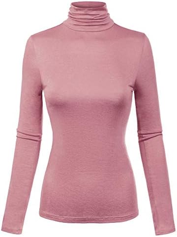 MixMatchy Women's Tight Fit Turtle Neck Top - Long Sleeve Striped & Solid, Burgundy Size S