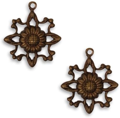 Vintaj Natural Brass Filigree Sunflower Charms 19x16mm (2)