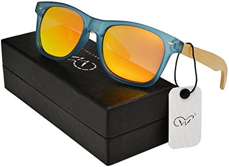 WOODCGM Polarized Sunglasses For Women Mirror Lenses Plastic Frame With Bamboo Temple (Blue, Red)