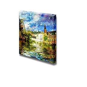 Canvas Prints Wall Art - City on Water - Artistic Painting | Modern Wall Decor/Home Decoration Stretched Gallery Canvas Wrap Giclee Print. Ready to Hang - 12" x 12"