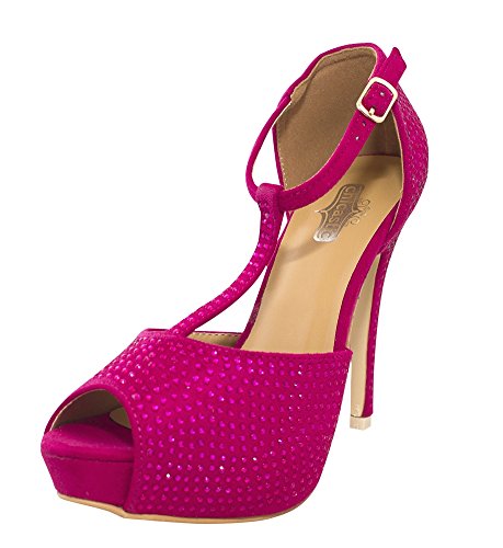 Chicastic Rhinestone Pumps T- Strap Peep Toe Women's 4.5