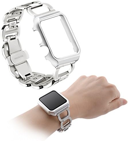 LOYUT Watch Band 42mm Stainless Steel Metal Replacement Wrist band+Metal Watch Case Protective Cover for Apple Watch Series 1 Series 2(Silver42)