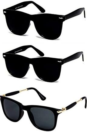 Sheomy UV Protected Wayfarer Men's and Women's Sunglasses with 3 Hard Boxes (3IN1-0075, 55, Black) - Combo Set of 3