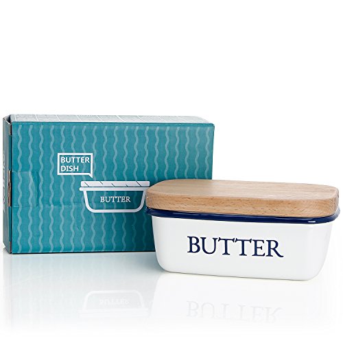 SveBake Butter Dish for Countertop Vintage Enamel Butter Container