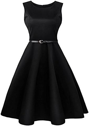 Zollzirr Summer Round Neck Sleeveless Floral Print Swing Dinner Party Wedding Retro Dress (L, Black)