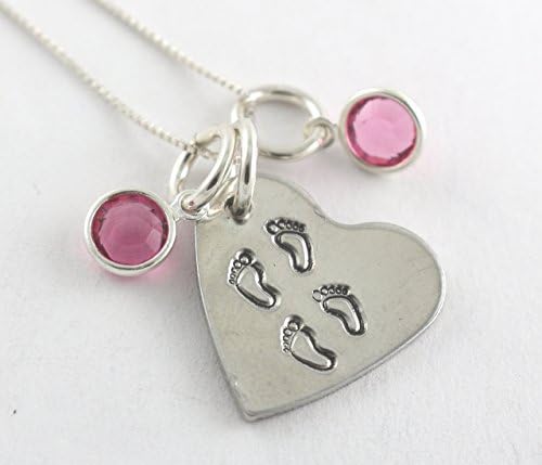 The Silver Diva Handmade Baby Feet Girl Twins Heart Necklace - Mother's Day Gift for Mom - Memorial - Mommy of an Angel - Pregnancy Loss - Miscarriage - Baby Shower
