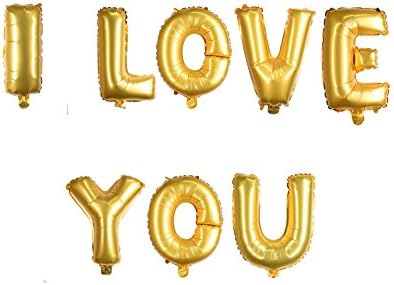 TPARTYCOM I LVOE YOU Cute Gold Alphabet Letters Foil Balloons Set for Valentine's Day Confession and Weedding Party Decoration Supplies