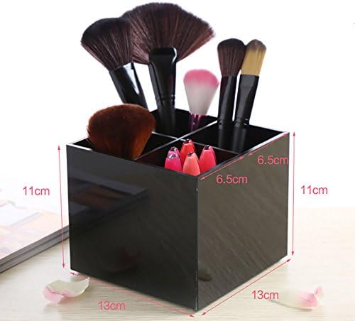 Jukaitai Acrylic Four Grid Makeup Brush Cosmetics Organizer Storage Box with White Pearls