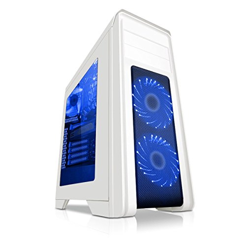 Game Max Falcon Gaming-PC-Gehäuse mit 2 x 12 cm Lüftern mit 16 blauen LEDs – Weiß