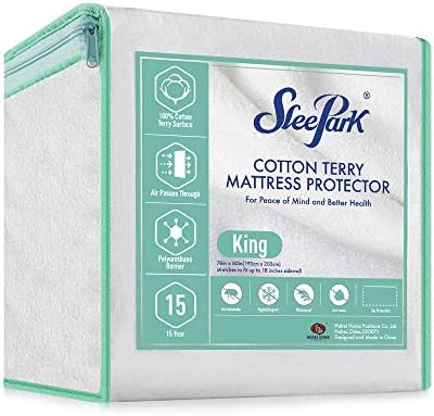 SLEEPARK Waterproof Hypoallergenic Mattress Protector – Premium Cotton Terry - Vinyl Free - 15 Year Warranty - King Size