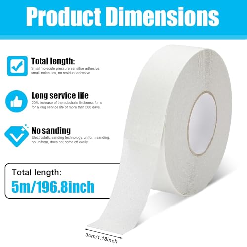 Dederwern Transparent Anti Slip Tape, 2 Pcs Clear Non Skid Safety Tape, Grip Tape for Stairs, Steps, Floors, Ramps