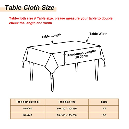 TOPLUXE Damask Tablecloth with Tassels, Decorative Rectangular Tablecloth, Table Cover for Dining Table Kitchen Living Room Party (140 x 240 cm, Black)