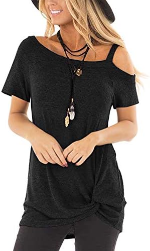 ZILIN Women's Cold Shoulder T-Shirt Short Sleeve Knot Twist Front Tunic Tops