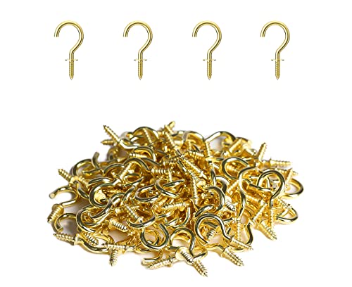 RELBRO 100 Pcs Small Screw Hooks, 1/2 Inch Gold