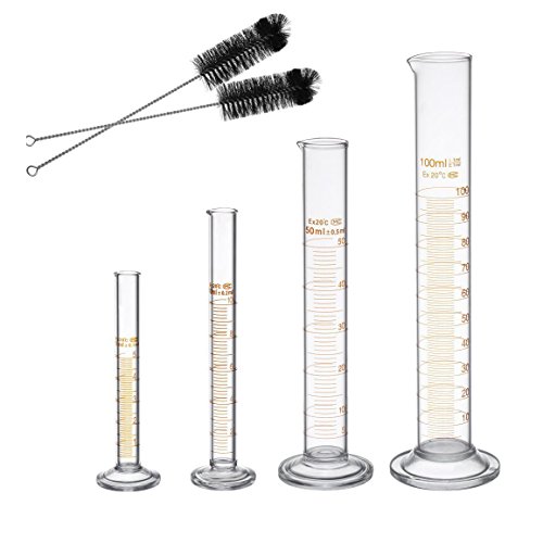 Sciencent Premium Lab Cylinder 5ml 10ml 50ml 100ml glass set with 2 Brushes