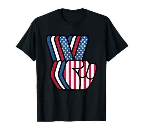 Patriotic USA Peace Sign Tee American Flag V Symbol Graphic T-Shirt