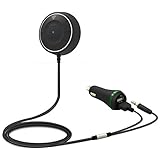 Bluetooth Car Kit, Bluetooth 4.0 Handsfree Car Kit Wireless Talking & Music Receiver Support NFC Noise Cancelling for Car with Built-in Microphone, 3.5mm Aux Jack, Dual USB Car Charger, Magnetic Base