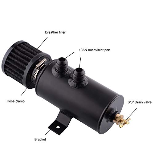 ESPEEDER Universal 10AN Aluminum Baffled Oil Catch Can Brushed Reservoir Tank with Breather Filter 750ml Black