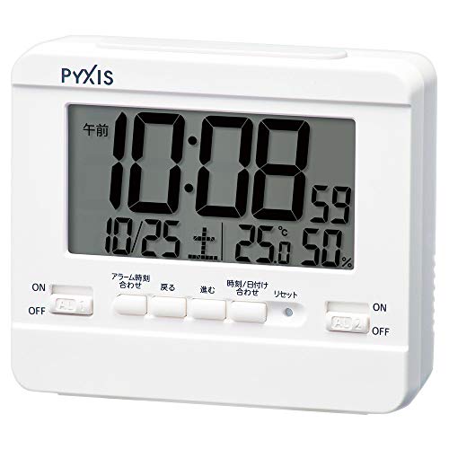 セイコークロック 置き時計 目覚まし時計 掛け時計 デジタル 温度湿度表示 PYXIS ピクシス 本体サイズ:9×10.5×4.2cm NR538W商品画像