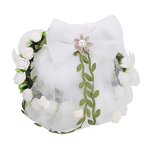 Flower Crown White Girls Headpiece,Women's Flower Festival Wedding - Headband Flower Crown Hair Wreath Halo With Adjustable Ribbon - Thumbnail 6
