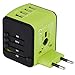 Universal Travel Adapter, Castries All-in-one Worldwide Travel Charger Travel Socket, International Power Adapter with 4 USB Ports, AC Plug for US EU UK AU & Asian Countries, Green