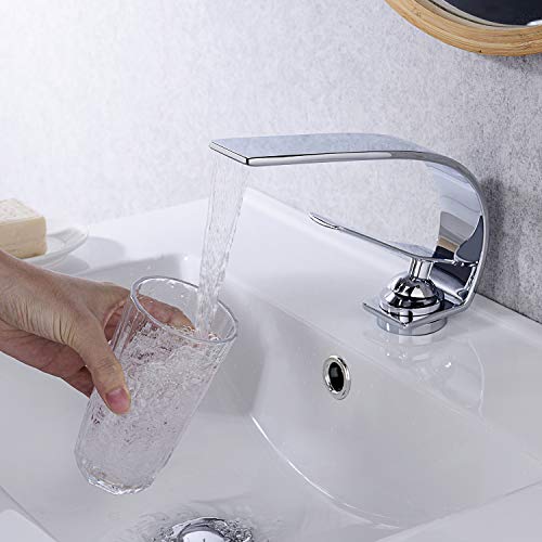 Charmingwater Modern Commercial Chrome Single Handle Bathroom Vanity Faucets, Curved Single Hole Sink &Lavatory Mixer Tap, Single Lever Upgraded Version