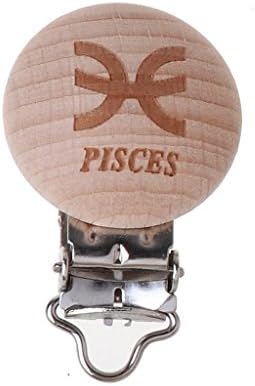 Shoresu 12 Twelve Constellations Pacifier Clip Zodiac Beech Wood Dummy Clips for Baby Pisces