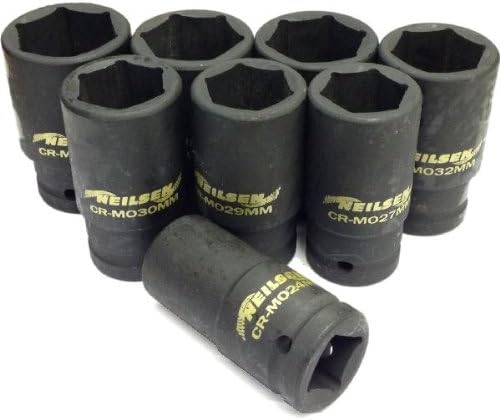 Neilsen CT1563 8pc 3/4in Drive Deep Impact Socket Set - Sizes: 24, Red, Variety Pack