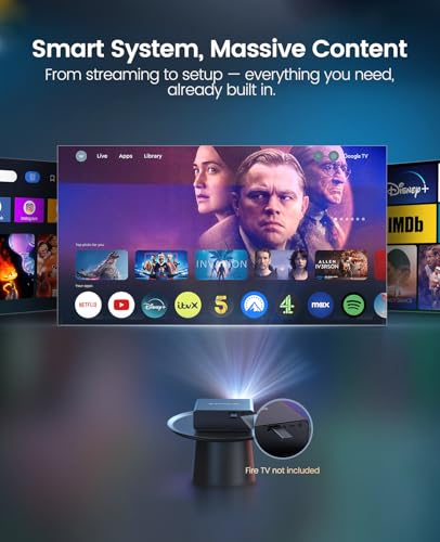 Smart Projector 4K with Netflix Included,30W Audio,Live Channels, 1200 ANSI FHD 1080P Home Cinema Portable Projectors,AI Auto Image,WiFi6 Bluetooth 5.4,HDMI ARC TV Projector for Bedroom, Garden