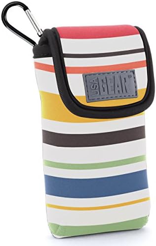 USA Gear AM FM Portable Radio Case - Personal Radio Travel Pouch with Belt Loop, Carabiner Clip - Compatible with C. Crane CC Pocket AM FM, Retekess V115, BTECH MPR-AF1, and More (Striped)