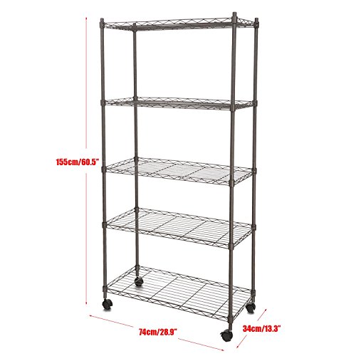Bluefringe Wire Shelving with 5-Tier Metal Shelf Storage Rack Garage Shelf Heavy Duty Metal Shelves,Multipurpose Shelf Display Rack with Wheels (19" L x 13" W x 61" H) - Thumbnail 2