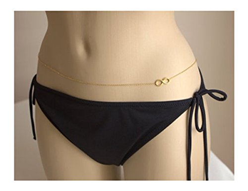 Daycindy Minimalist Beach Bikini Belly Chain with Infinity Beads for Women, Golden