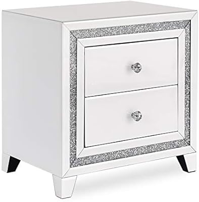 Dura Tribe Snow Pearl White Mirrored Two Drawer Bedside Table 2 X