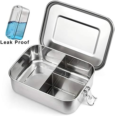 Stainless Steel Bento Lunch Box - 2019 New & Improved Leak Proof 3-Compartment bento-Style Food containers Solution Offers Safe&Durable,On-the-go Meal and Snack Packing