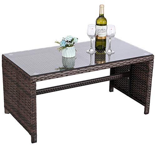 Do4U Outdoor Patio Furniture Set 4 Pcs PE Rattan Wicker Garden Sofa and Chairs Set with Beige Cushion with Table (Mix-Beige)