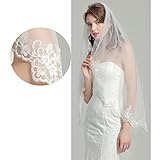Wedding Bridal Veil with Comb 1 Tier Lace Applique Edge Fingertip Length 41