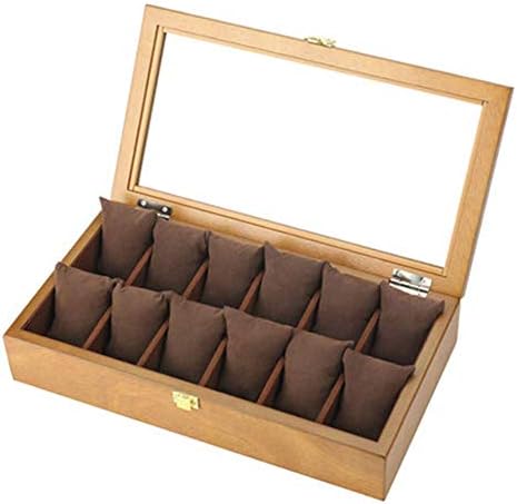 SHGK Watch Display Storage Box - Jewelry Collection Case Organiser Holder Wooden Large Watch Box with Glass Top and Lockable Metal Buckle