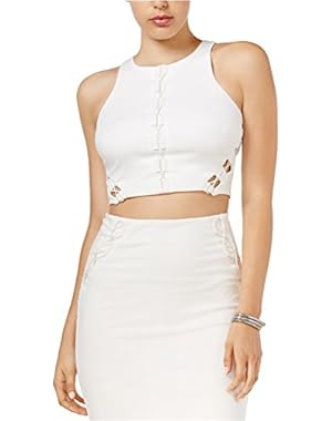 Womens Lace-Up Crop Knit Blouse