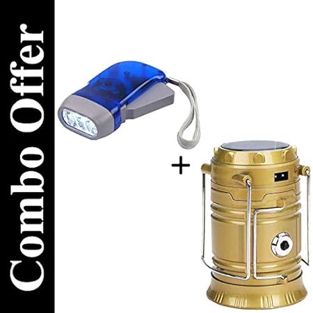Skycandle LED Solar Emergency Light Bulb (Lantern) - Travel Camping Lantern - (Golden) with Hand-Pressed LED Flashlight Dynamo Torch 6 Watt (Multicolour)