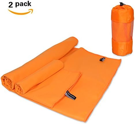 Travel Sports Towels Set 2 Pack ViThink Microfiber Absorbent Quick Drying Antibacterial XL (50" X 31") with Hand,Face Towel (30"X14") and Mesh BAG for Swimming,Camping,Beach,Yoga or Bath