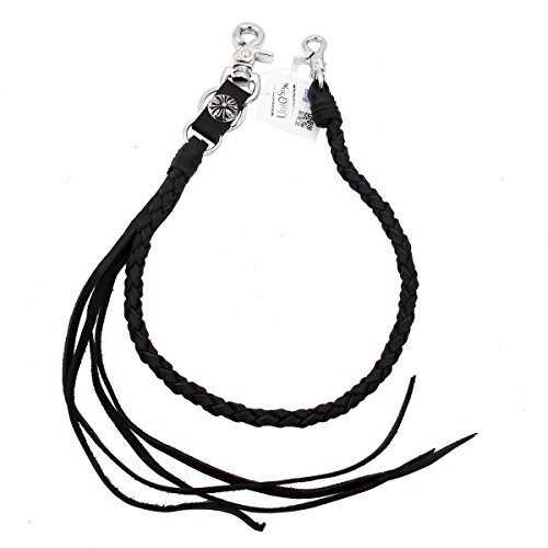 Uniqsum Braided Genuine leather wallet chain Cross charm Swivel Trigger snap Biker Punk Key chain (Cross Black)