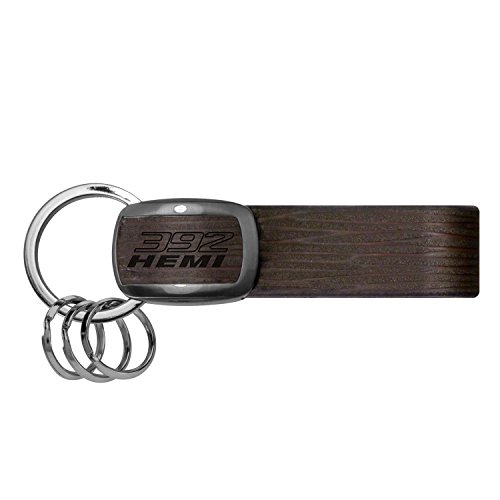 HEMI 392 Black Nickel with Brown Leather Stripe Premium Key Chain by iPick Image, Made in USA