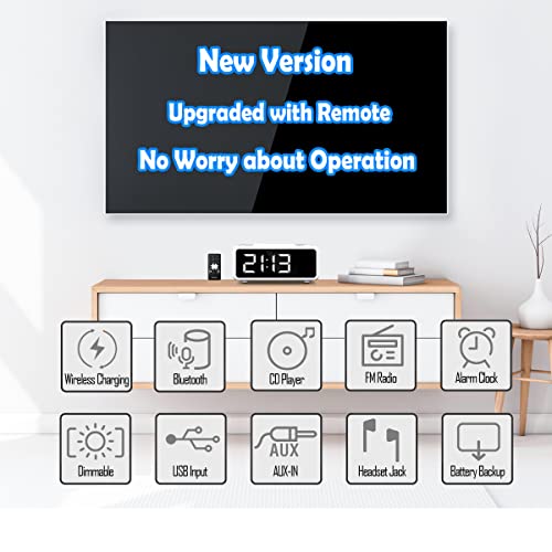 G Keni CD Player Dual Alarm Clock Radio, Bluetooth Boombox with Remote, 10W Fast Wireless