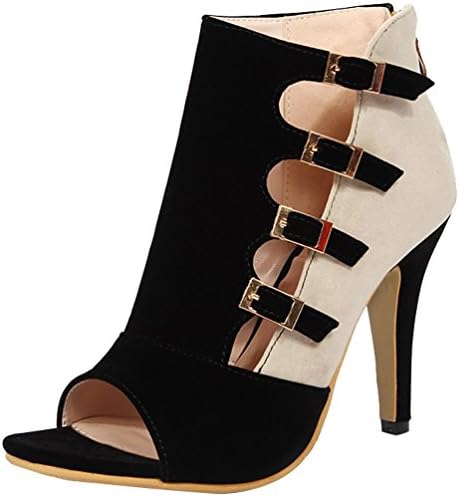 AIWEIYi Women's Patch Color Pumps Buckles Cutouts Platform High Heel Sandal Shoes (US 9.0= Asia 41=Feet Length 25.5cm, Black)