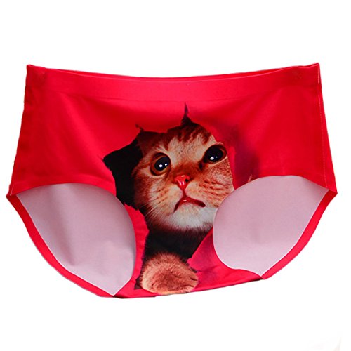 Leewin Women's Pussycat Smooth Seamless Sexy Safty Hipsters Panties (Red-3D)