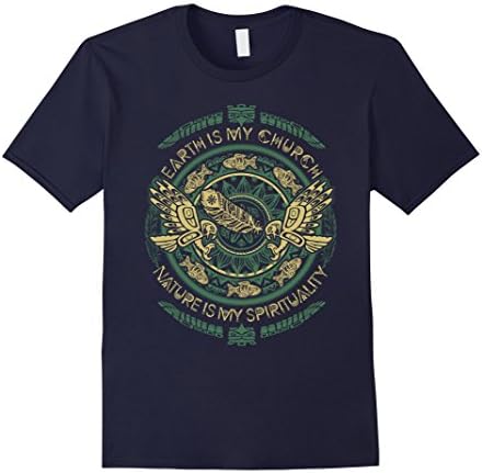 Mens earth is my church native american t shirt Medium Navy