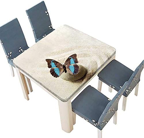 PINAFORE Spring & Summer Outdoor Tablecloth, Butterfly Prepona Laerte on The Sand Multicolor 37.5 x 37.5 INCH (Elastic Edge)