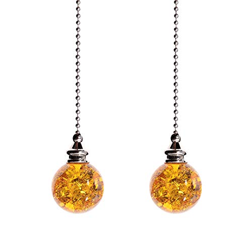 Crystal Ice Crack Ball Blind Cord Chandelier Handle Pull Chain Extension with Connector for Ceiling Light Fan Chain with Amber Color(Pack of 2)