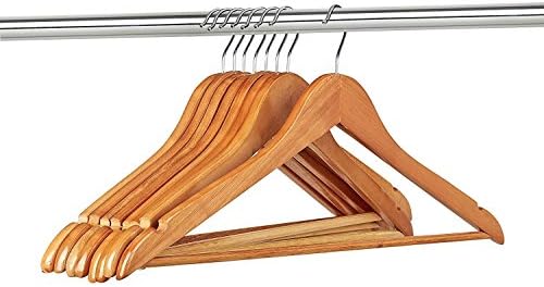 FloridaBrands Wooden Dress Hangers, Natural Wood Suit Clothes Hangers with High Grade Extra Smooth Finish & Chrome Hook to Organize Your Wardrobe - (Pack of 24)